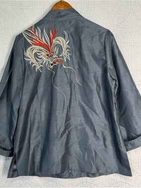 Bob Mackie Wearable Art Dragon Sequin Embroidered Zip Cardigan Jacket Womens M